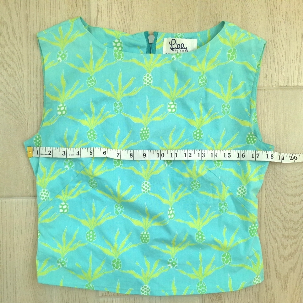 Lilly Pulitzer For Bergdorf Goodman Aqua Pineapple Print Sleeveless Top- Large - Picture 4 of 7